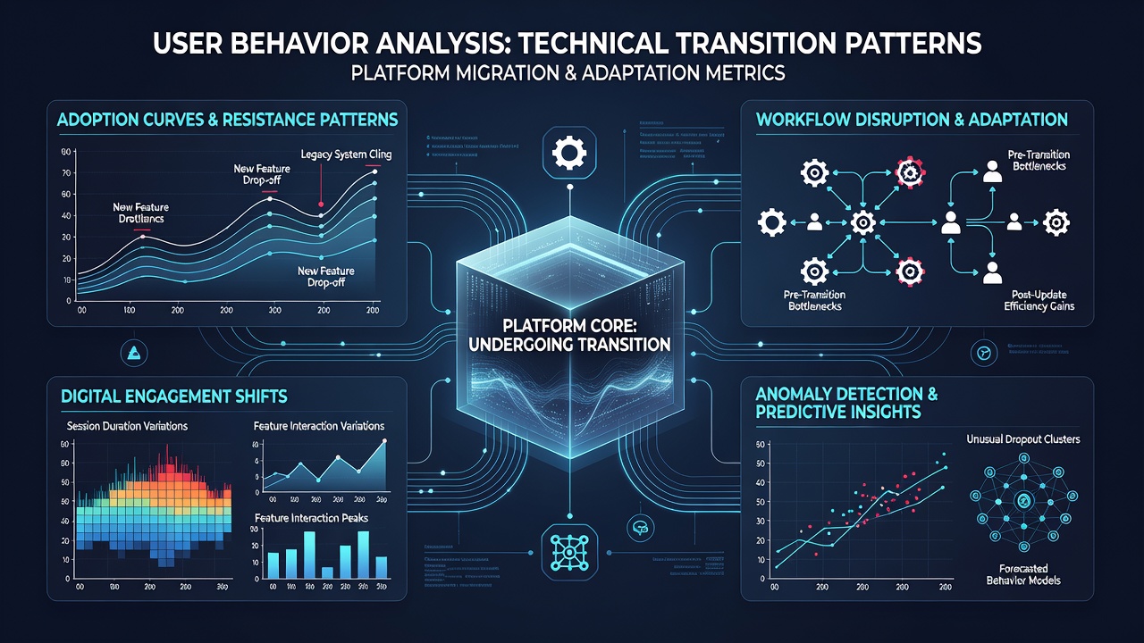 Heatmap overlays comparing pre-transition and post-transition user interaction density on dashboard elements
